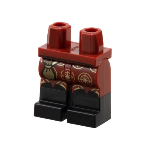 Деталь LEGO 970c00pb1708 Hips and Legs with Molded Black Lower Legs / Boots and Printed Dark Tan Pouch and Gold Compass Logos Pattern