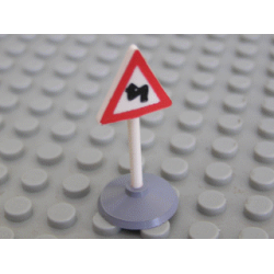 Road Sign with Post, Triangle with Curved Road Pattern, Type 1 Base
