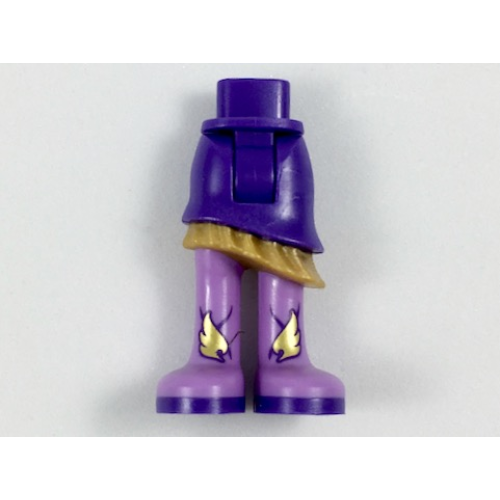 Деталь LEGO 20377c00pb07 Mini Doll Hips and Asymmetric Layered Skirt, Gold Ruffle, Long Medium Lavender Boots with Gold Wings and Dark Purple Soles Pattern - Thick Hinge