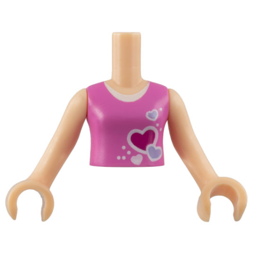 Деталь LEGO FTGpb089c01 Torso Mini Doll Girl Dark Pink Top with Hearts and White Undershirt Pattern, Light Nougat Arms with Hands