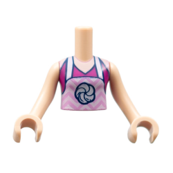 Torso Mini Doll Girl Magenta Halter Top with Bright Pink Zigzag Apron and Rosette Pattern, Light Nougat Arms with Hands