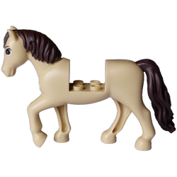 Horse, Friends Style with 2 x 2 Cutout and Movable Neck with Fixed Flexible Rubber Dark Brown Tail and Mane with Dark Brown Eyes, Black Eyebrows Pattern