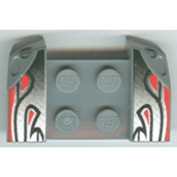Vehicle, Mudguard 2 x 4 with Headlights Overhang with Silver Flames and Red Stripes Pattern