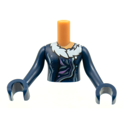 Torso Mini Doll Girl Dark Blue Coat, White Fur Collar, Silver and Dark Pink Trim Pattern, Dark Blue Arms with Hands