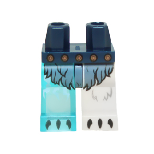 Деталь LEGO 970d19pb04 Hips and 1 White Left Leg, 1 Trans-Light Blue Right Leg with Sand Blue Fur Loincloth and Black Claws Pattern