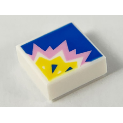 Tile 1 x 1 with Bright Pink and Yellow Explosion on Blue Background Pattern