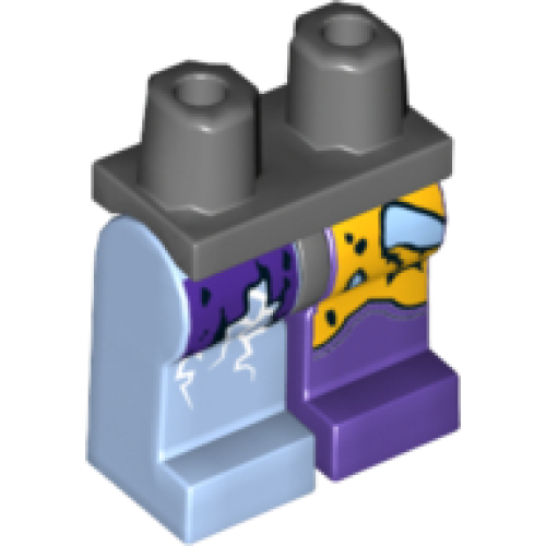 Деталь LEGO 970d39pb01 Hips and 1 Dark Purple Left Leg, 1 Bright Light Blue Right Leg with Tattered Orange and Purple Leggings and Boot Pattern