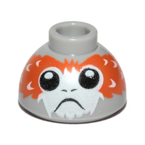 Деталь LEGO 20952pb02b Brick, Round 1 1/2 x 1 1/2 x 2/3 Dome Top with Porg Head, High Raised Feathers between Eyes Pattern