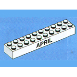 Brick 2 x 10 with Black 'MARCH' and 'APRIL' Pattern on Opposite Sides Brick 2 x 10 with Black 'MARCH' and 'APRIL' Pattern on Opposite Sides