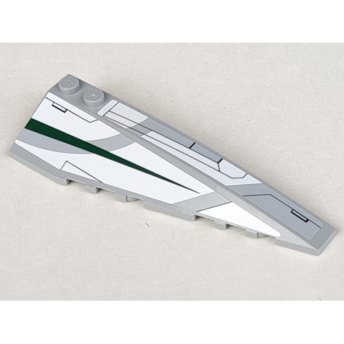 Деталь LEGO 50956pb012 Wedge 10 x 3 Right with Jedi Starfighter White Hull Panels and Dark Green Tapered Stripe Pattern (Stickers) - Set 7868