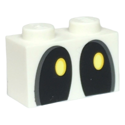 Brick 1 x 2 with Large Black Eyes Looking Upwards Left with Bright Light Yellow Pupils Pattern (Super Mario Dry Bones)