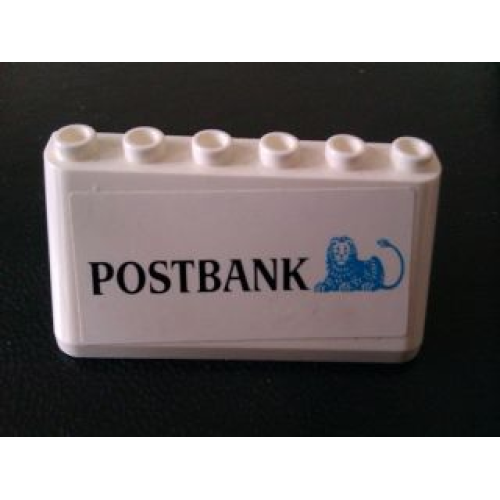 Деталь LEGO 4176pb25 Windscreen 2 x 6 x 2 with 'POSTBANK' on White Background Pattern (Sticker) - Set 880002-2 (in Combination with Sets 3308 / 3309)