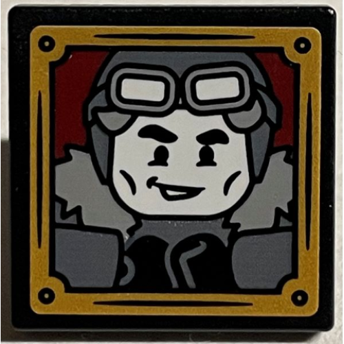 Деталь LEGO 15210pb113 Road Sign 2 x 2 Square with Open O Clip with Gilderoy Lockhart with Hat and Goggles and Gold Frame Pattern (Sticker) - Set 76389