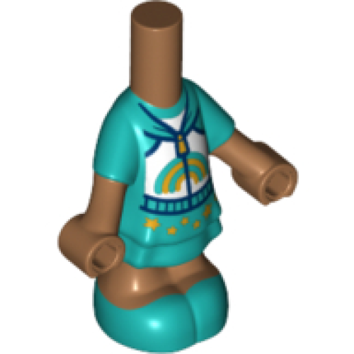 Деталь LEGO 69969pb11 Micro Doll, Body with Molded Dark Turquoise Short Layered Dress and Shoes and Printed White Hoodie with Gold Zipper and Rainbow Pattern