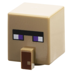 Minifigure, Head, Modified Cube Tall with Raised Rectangle with Pixelated Black Unibrow, Dark Purple Eyes, and Reddish Brown Nose Pattern (Minecraft Witch)