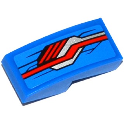 Деталь LEGO 11477pb016L Slope, Curved 2 x 1 x 2/3 with Red, Silver and Black Stripes Pattern Model Left Side (Sticker) - Set 76028