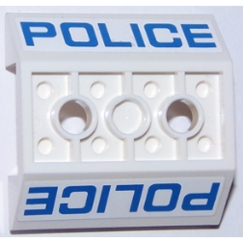 Деталь LEGO 72454pb001 Slope, Inverted 45 4 x 4 Double with 2 Holes with Blue 'POLICE' Pattern on Both Sides (Stickers) - Set 60047