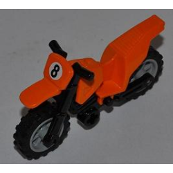 Motorcycle Dirt Bike with Black Chassis (Long Fairing Mounts) and Light Bluish Gray Wheels with Number 8 Pattern (Sticker) - Set 4433 Motorcycle Dirt Bike with Black Chassis (Long Fairing Mounts) and Light Bluish Gray Wheels with Number 8 Pattern (Sticker) - Set 4433