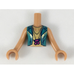 Torso Mini Doll Girl Gold Top with Dark Turquoise Vest, Magenta Music Note Necklace Pattern, Medium Nougat Arms with Hands