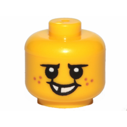 Minifigure, Baby / Toddler Head with Neck with Black Eyes, White Pupils, Dark Orange Freckles, and Open Mouth Smile with Missing Tooth Pattern Minifigure, Baby / Toddler Head with Neck with Black Eyes, White Pupils, Dark Orange Freckles, and Open Mouth Smile with Missing Tooth Pattern