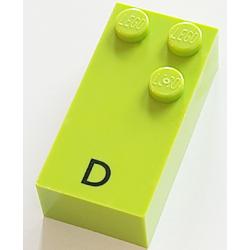Brick, Braille 2 x 4 with 3 Studs with Black Capital Letter D Pattern (dots-145 ⠙) (French with Antoine Numbers)