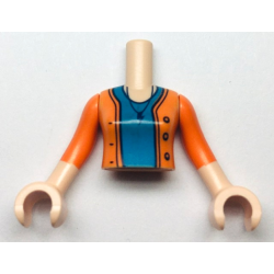 Torso Mini Doll Girl Dark Azure Shirt and Orange Sweater with Necklace and Lightning Bolt Pattern, Light Nougat Arms with Hands with Orange Sleeves