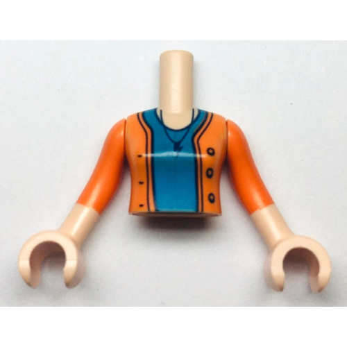 Деталь LEGO FTGpb395c01 Torso Mini Doll Girl Dark Azure Shirt and Orange Sweater with Necklace and Lightning Bolt Pattern, Light Nougat Arms with Hands with Orange Sleeves