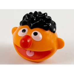 Minifigure, Head, Modified Sesame Street Ernie with Black Hair, Red Nose and Mouth Pattern
