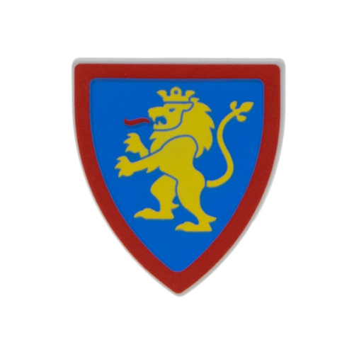 Деталь LEGO 3846pb064 Minifigure, Shield Triangular Short with Yellow Lion Standing with Raised Foot on Blue Background with Red Border Pattern