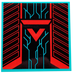 Tile 6 x 6 with Bottom Tubes with Red and Black Triangle, Geometric Shapes and Dark Turquoise Angled Lines Pattern (Sticker) - Set 71708