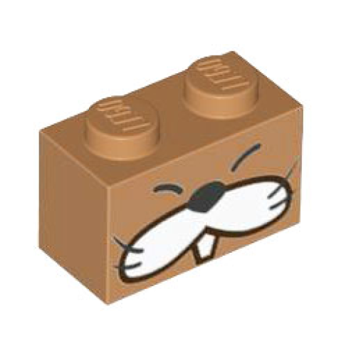 Деталь LEGO 3004pb286 Brick 1 x 2 with Black Closed Eyes, Nose, and Whiskers, White Cheeks and Tooth Pattern (Super Mario Monty Mole Face)