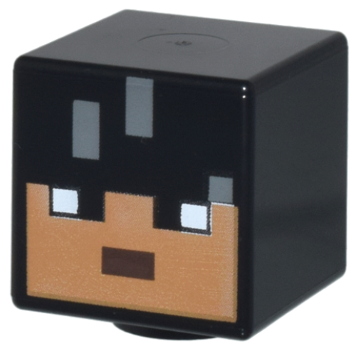 Деталь LEGO 19729pb081 Minifigure, Head, Modified Cube with Pixelated Medium Nougat Face, Dark Brown Mouth, and Dark Bluish Gray Highlights Pattern (Minecraft Sunny)
