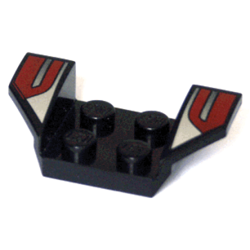 Деталь LEGO 41854pb11 Vehicle, Mudguard 2 x 4 with Flared Wings with Red and Silver Stripes Pattern