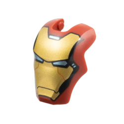 Minifigure, Visor Top Hinge Large with Gold Face Shield, Metallic Light Blue Eyes, Black Trim on Cheeks, Dark Orange Lines Pattern (Iron Man Model 64)