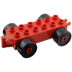 Duplo Car Base 2 x 6 with Open Hitch End and Black Wheels - Red