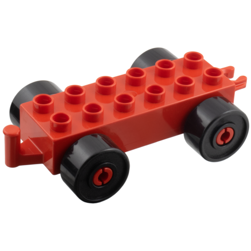 Деталь LEGO 2312c03 Duplo Car Base 2 x 6 with Open Hitch End and Black Wheels - Red