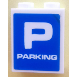 Brick 1 x 2 x 2 with Inside Axle Holder with Capital Letter P and 'PARKING' on Blue Background Pattern (Sticker) - Set 3832 Brick 1 x 2 x 2 with Inside Axle Holder with Capital Letter P and 'PARKING' on Blue Background Pattern (Sticker) - Set 3832