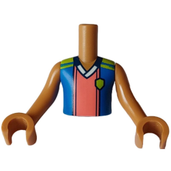 Torso Mini Doll Boy Blue, Lime, and Coral Sports Uniform Shirt with White Collar, Dark Blue Number 1 on Back Pattern, Medium Nougat Arms with Hands Torso Mini Doll Boy Blue, Lime, and Coral Sports Uniform Shirt with White Collar, Dark Blue Number 1 on Back Pattern, Medium Nougat Arms with Hands