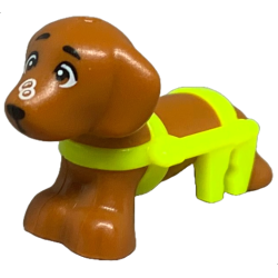 Dog, Friends Style, Dachshund with Molded Neon Yellow Wheelchair Harness and Printed Eyes, Black Nose and White Bubbles Pattern (Pickle)