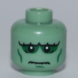 Minifigure, Head Alien with Frankenstein Monster, White Pupils and Wrinkles Pattern