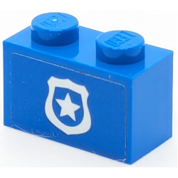 Brick 1 x 2 with White Police Badge with Star Pattern (Sticker) - Set 40347 Brick 1 x 2 with White Police Badge with Star Pattern (Sticker) - Set 40347
