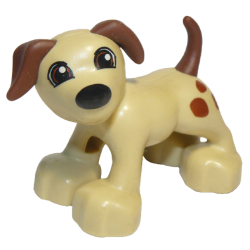 Duplo Dog with Black Nose and Reddish Brown Eyes, Ears, Tail, and Spots Pattern