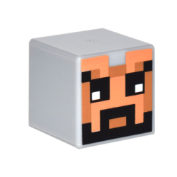 Minifigure, Head, Modified Cube with Pixelated Nougat Face, Medium Nougat Mouth, and Black Eyes, Eyebrows, and Beard Pattern (Minecraft Skin)