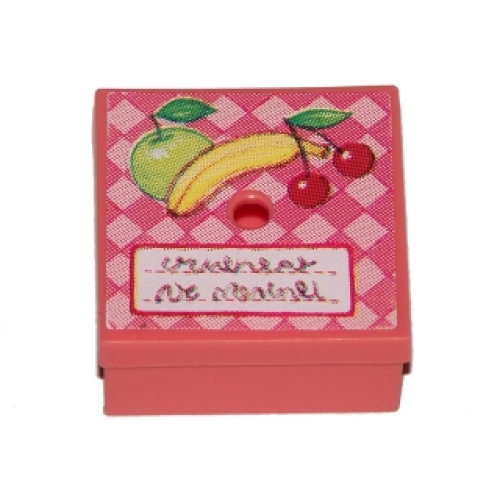 Деталь LEGO 33031pb08 Container, Box 3 1/2 x 3 1/2 x 1 1/3 with Hinged Lid with Fruit Pattern (Sticker) - Set 3205