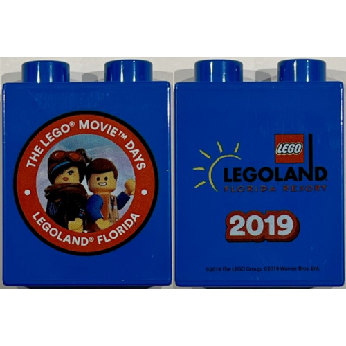Деталь LEGO 4066pb884 Duplo, Brick 1 x 2 x 2 with The LEGO Movie Days LEGOLAND Florida Resort 2019, Lucy Wyldstyle and Emmet Minifigures Pattern