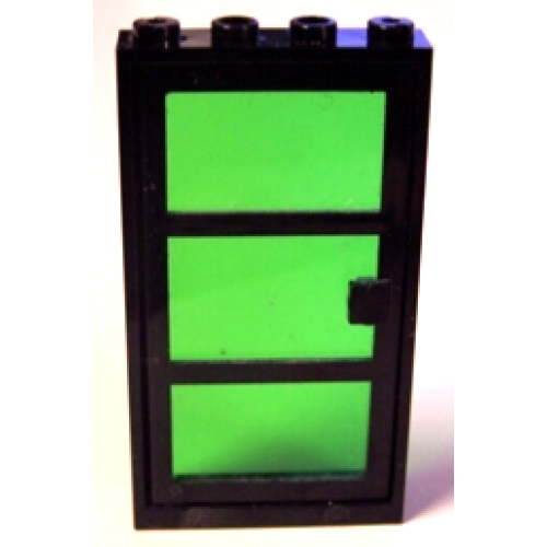 Деталь LEGO 30179c02 Door, Frame 1 x 4 x 6 with 4 Holes on Top and Bottom with Black Door with 3 Panes and Square Handle with Fixed Trans-Green Glass (30179 / x39c03)