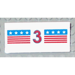 Vehicle, Spoiler / Plow Blade 6 x 3 with Hinge with Red and Blue Stripes with Red Number 3 and White Stars Pattern (Sticker) - Set 1821 Vehicle, Spoiler / Plow Blade 6 x 3 with Hinge with Red and Blue Stripes with Red Number 3 and White Stars Pattern (Sticker) - Set 1821