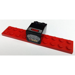 Stickered Assembly 10 x 3 x 1 2/3 with Ferrari Centre Console with Red 'F430 CHALLENGE', Yellow Buttons, Switches and Air Vents Pattern (Stickers) - Set 8143 - 1 Plate 2 x 10, 1 Brick 2 x 3, 1 Tile 2 x 2