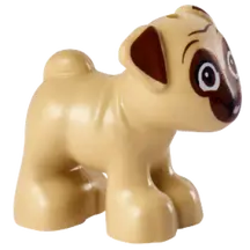 Деталь LEGO 24111pb07 Dog, Friends Style, Pug, Standing with Reddish Brown Muzzle, Ears and Eyes Looking Forward and Bright Pink Tongue Pattern (Dango)