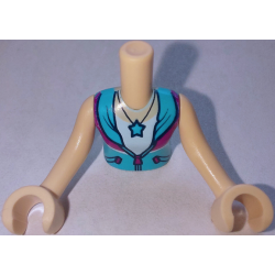 Torso Mini Doll Girl Medium Azure and Magenta Jacket over White Shirt with Star Necklace, Tan Chest Pattern, Light Nougat Arms with Hands
